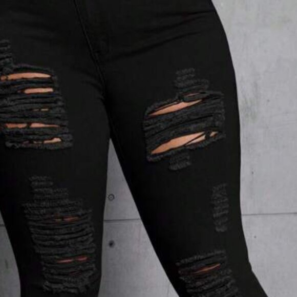 Shein SXY Plus Size Women Stretchy Black Distressed Jeans - Picture 2 of 2